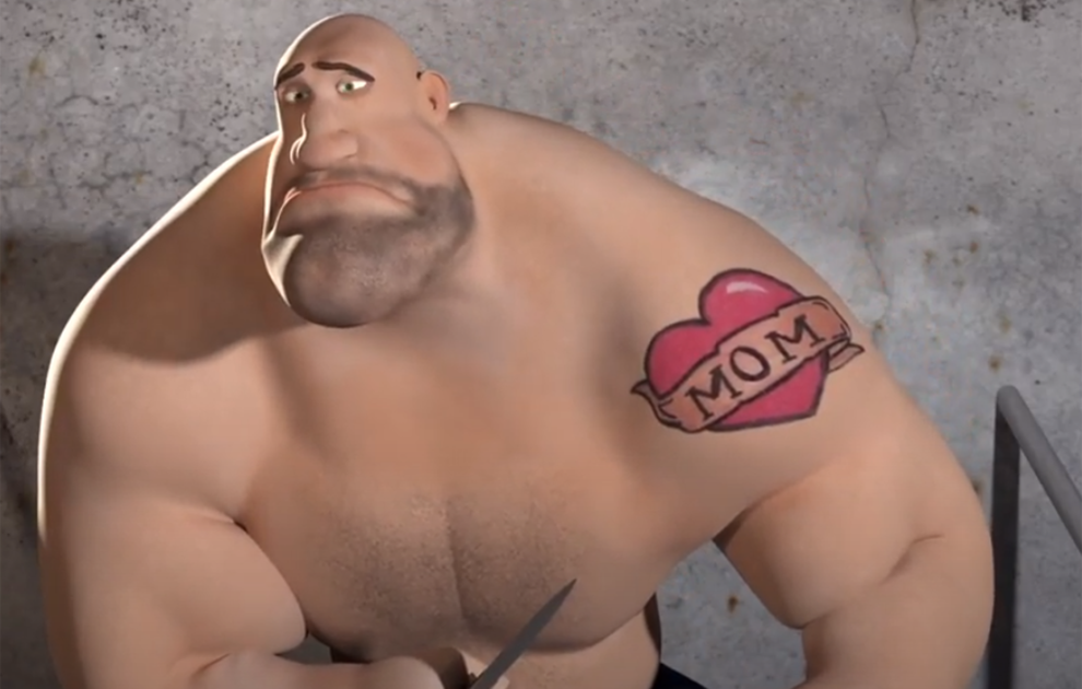 Animation image: strong man with mom tattoo