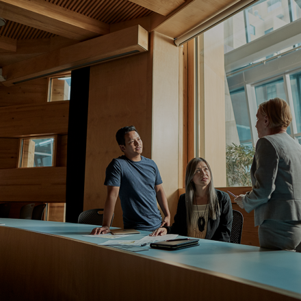 students chatting in a circle